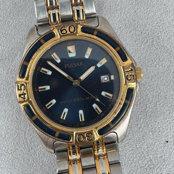 Pulsar 2 Tone Gold and Silver Watch with a Stunning Midnight Blue Dial - Picture 6 of 8